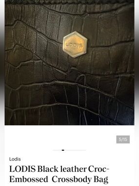 Lodis Black Croc-Embossed Genuine Texas Leather Crossbody w Hexagon LOGO EUC